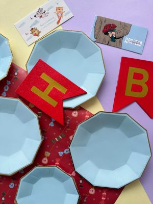 праздничная бумажная посуда голубого цвета для baby shower Сергиев Посад